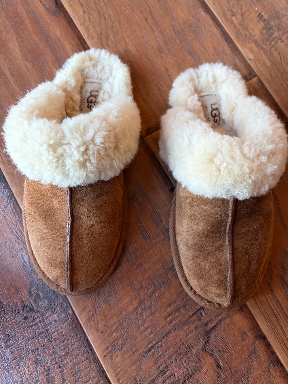 UGG Kids Chestnut & Cream Suede Shearling Clogs